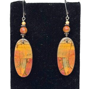 Boho Red Creek  Jasper Dangle Earrings 925 Sterling Silver Hook 2.5" Southwest